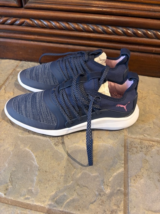 Puma Shoes - Puma Navy Athletic Sneakers with Pink Logo Accent